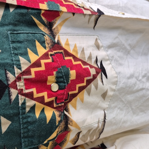 WRANGLER Brush Poplin Green White Snap Aztec Pattern Mens‎ L Western Shirt RARE - Picture 4 of 10